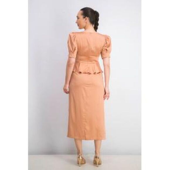 NEW! Danielle Bernstein Solid Puff-Sleeve Midi Dress size 4 - Picture 2 of 14